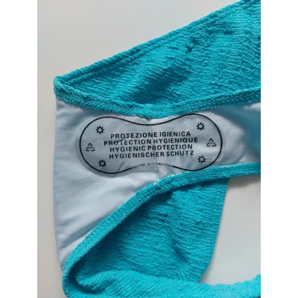 Women's 3‎ Piece Textured High Cut Halter Triangle Bikini Swimsuit Mint size S